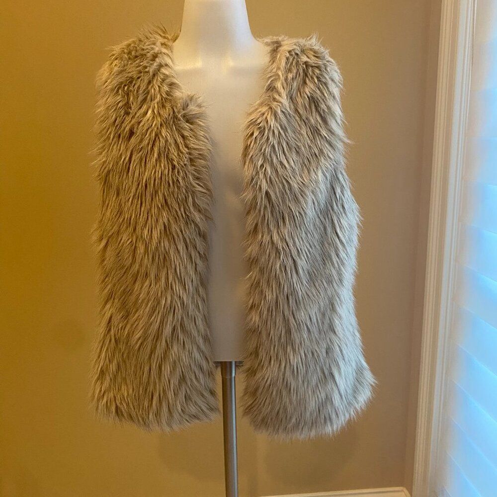 Skies are blue faux fur vest